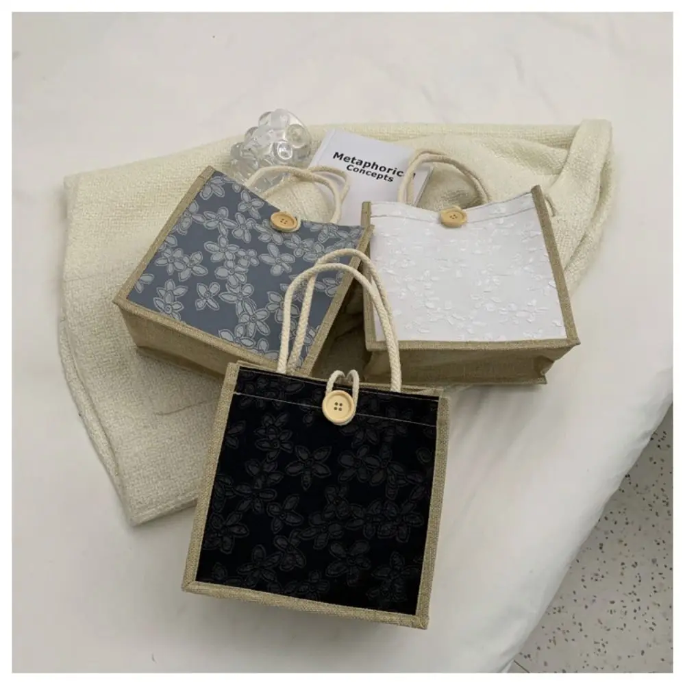 Большая Вместительная Льняная Холщовая Сумка-тоут С Кнопкой