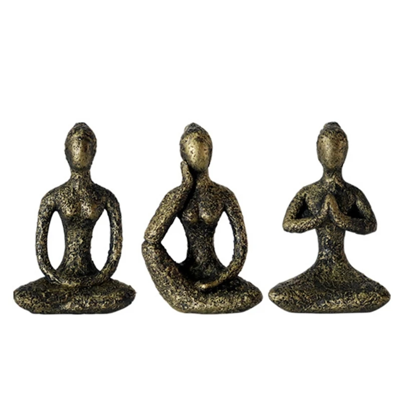 

Set of 3 Meditation Yoga Pose Statue Zen Yoga Figurine Set Resin Figure Ornament for Spiritual Room Home Decoration