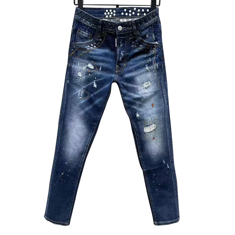 Коллекция 100 джинсовые брюки для детей квадратные карманные с надписью и дырками