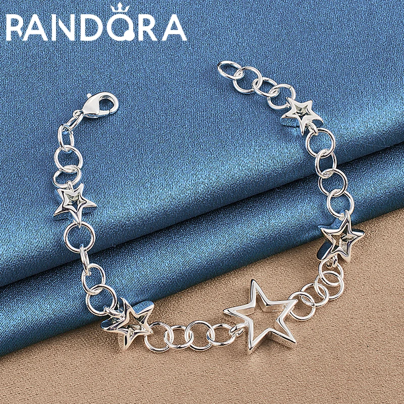 

Stamp Silver Color Star Chain Bracelet For Women Party Fashion Wedding Pretty Charm Jewelry Christmas Gift