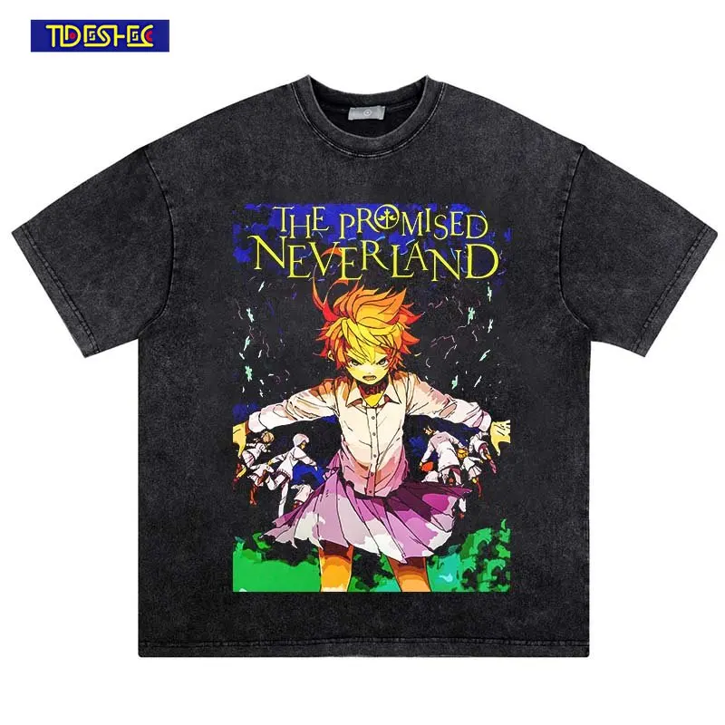 

2023 Hip Hop Streetwear Oversized T-shirt Harajuku The Promised Neverland Print T Shirts Men Anime Clothes Summer Tops Tee Shirt