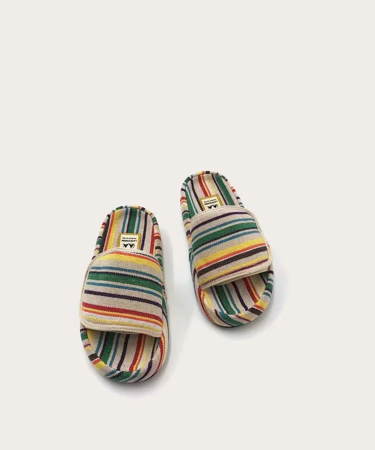 Minority thick-soled lightweight slippers women 2023 summer new niche rainbow stitching color striped cloth outer wear sandals