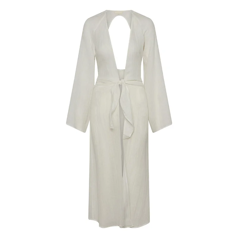 Женский длинный кардиган с открытой спиной