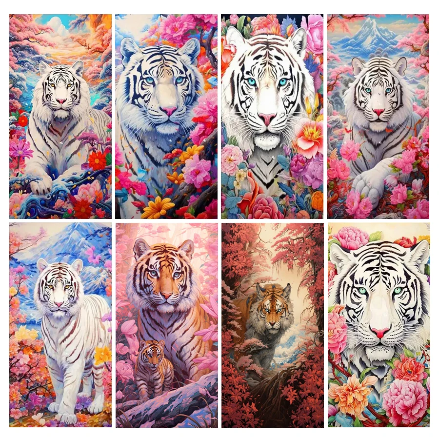 

FULLCANG Large Size Jungle Tiger Flower Diamond Painting Cross Stitch Diy Full Mosaic Embroidery Wild Animals Wall Decor FG2180