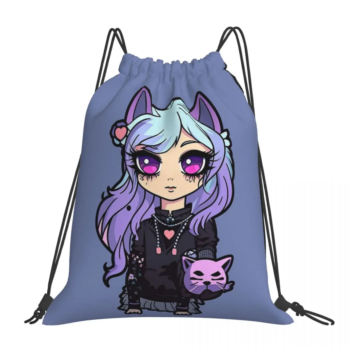 

Рюкзак Pastel Goth Neko-Anime, портативные сумки на шнурке, пакет с кулиской, карманная сумка для хранения, сумка для книг для путешествий, школы