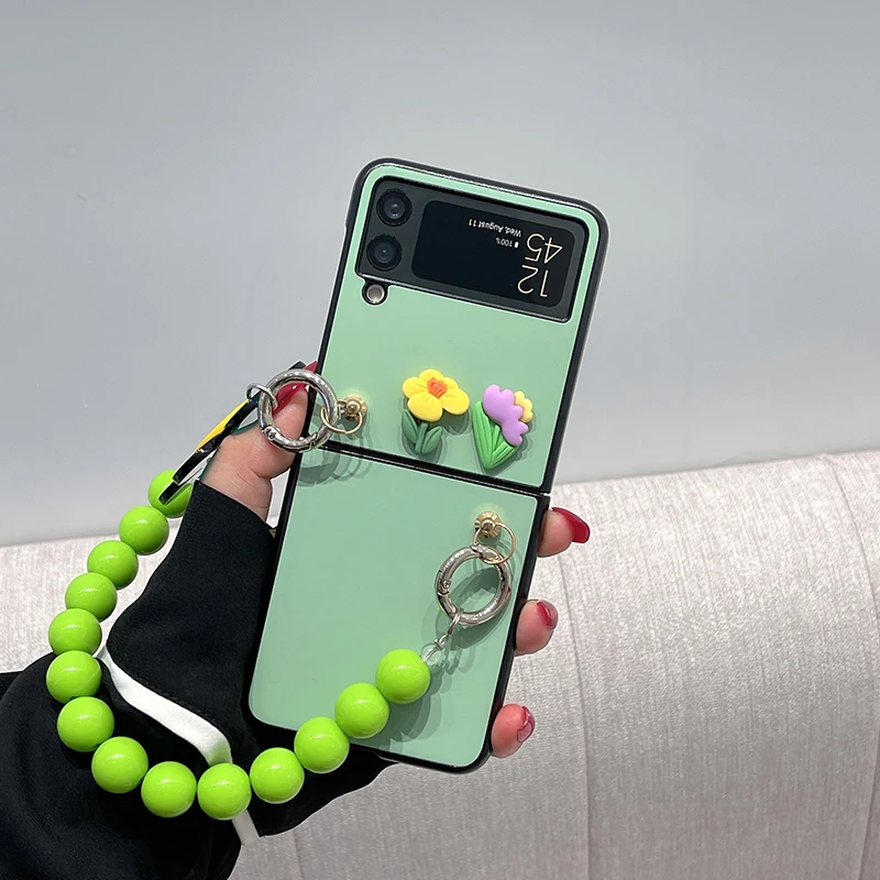 

For Samsung ZFlip3 Cases Sunflower Fresh Green Big Bracelet Funda Para 5G for Galaxy Z Flip 3 Flowers 3D Etui Covers