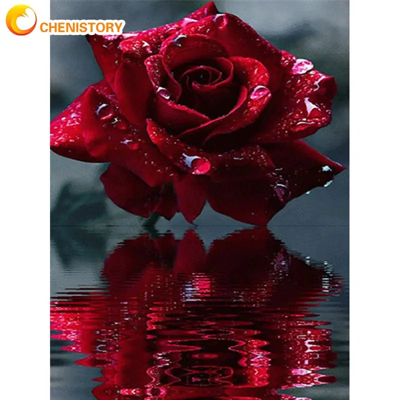 

CHENISTORY Алмазная вышивка отражение красной розы в воде 5D алмазная живопись мозаика цветы вышивка крестиком персонализированный подарок