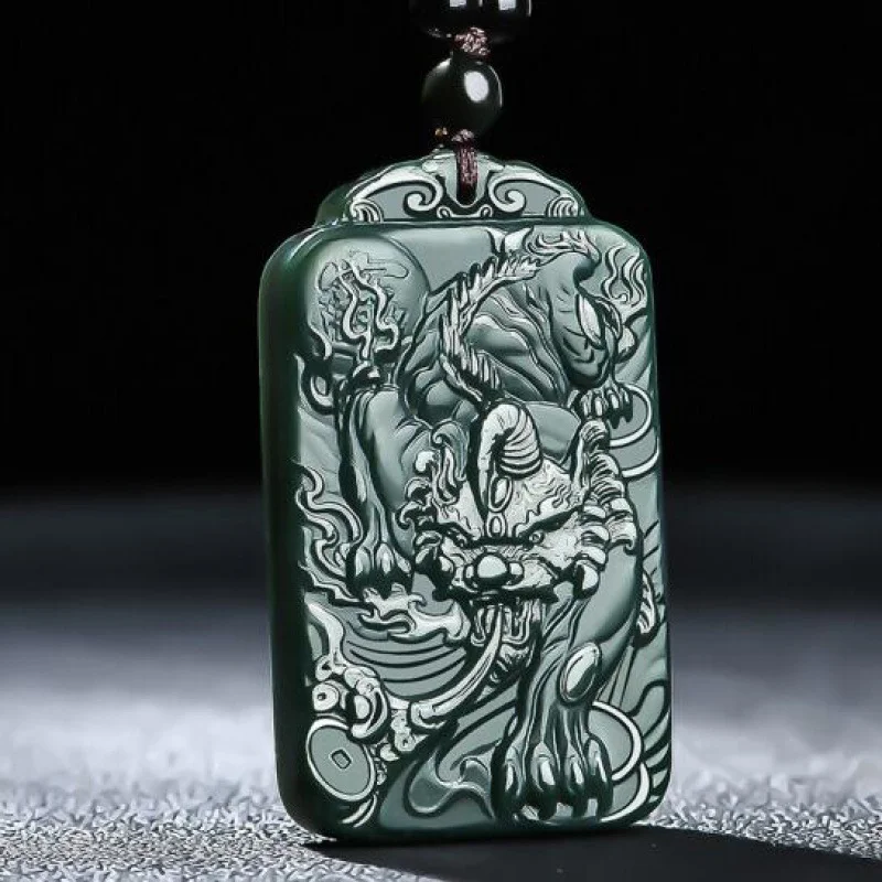 

Chinese Hetian Cyan Jade Pixiu Pendant Necklace Natural Gemstone Double-sided Carved Fashion Charm Jewelry Amulet Gift for Women