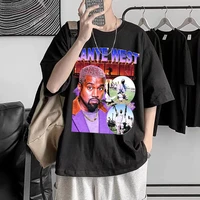 vintage hip hop singer kanye west portrait graphic print t shirt regular mens hip hop street loose tshirt men women new t shirts