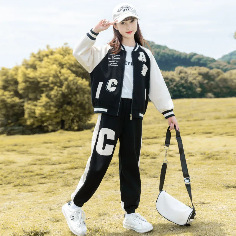 Спортивный костюм для девочек 6-14 лет куртка-бомбер повседневные брюки комплект