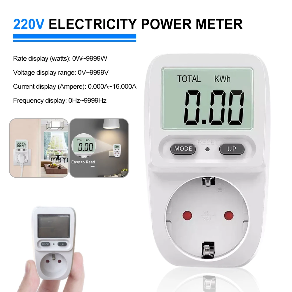 UYANGG Digital Wattmeter 220V AC Power Meter Electricy consumption Energy Meter EU Plug Power Kilowatt Wattage Electricity Meter