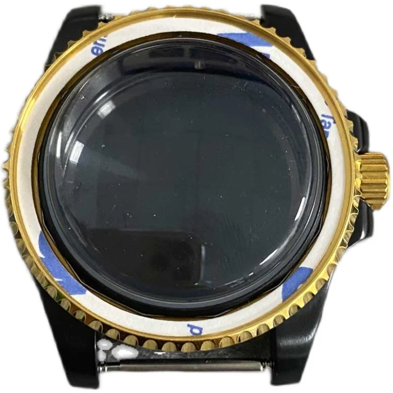 40mm Watch Case PVD Black Gold Case Bubble Mirror Sapphire Glass Is Suitable for NH35 NH36 Movement