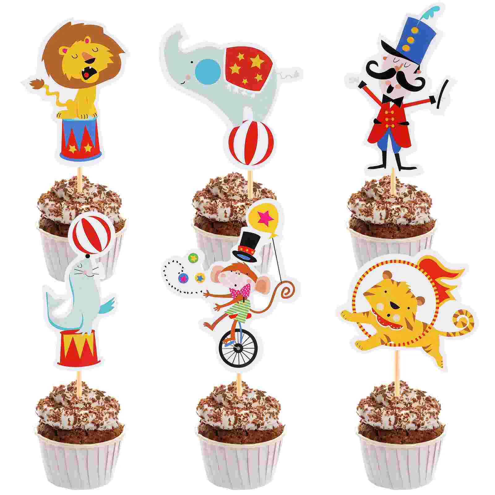 

72pcs Cartoon Cake Decor Circus Animal Tiger Dolphin Cupcake Topper Party Supplies