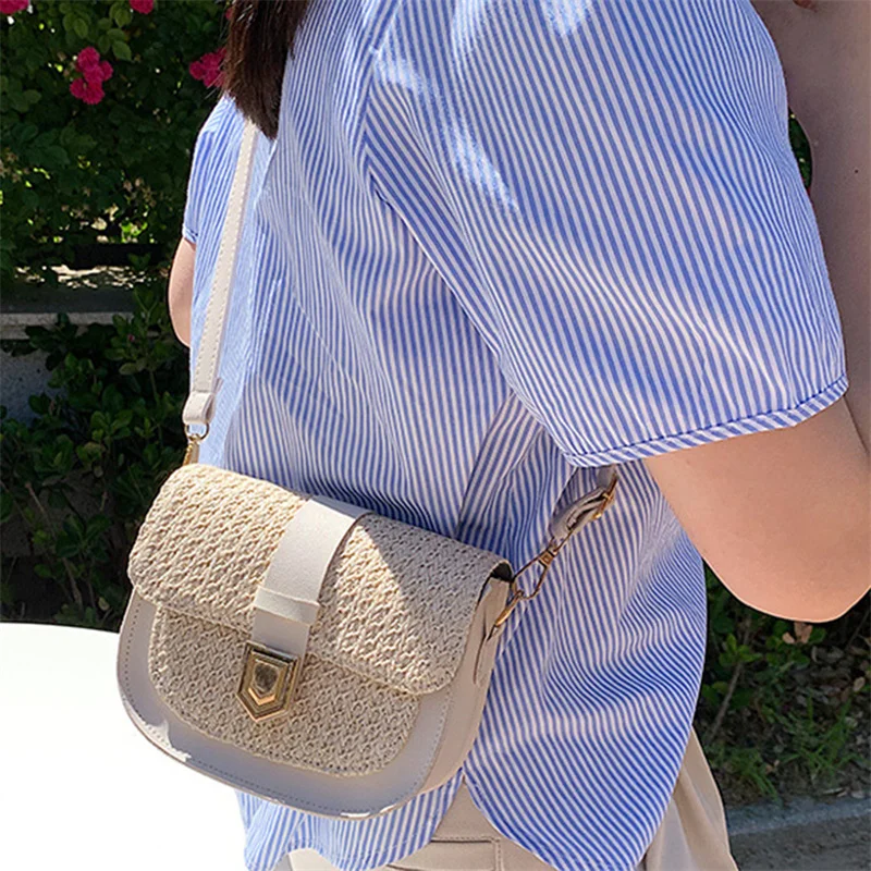 

Bohemia Woven Rattan Bags For Ladies ​Shoulder Bag Splicing Straw Bags Braided Beach Ladies Saddle Bag Female