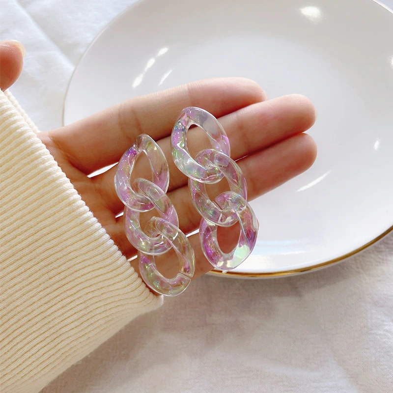 

2022 Trendy Magic Colorful Women Stud Earring 925 Transparent Link Exaggerated Drop-earrings for Lady Romantic Anniversary Gift
