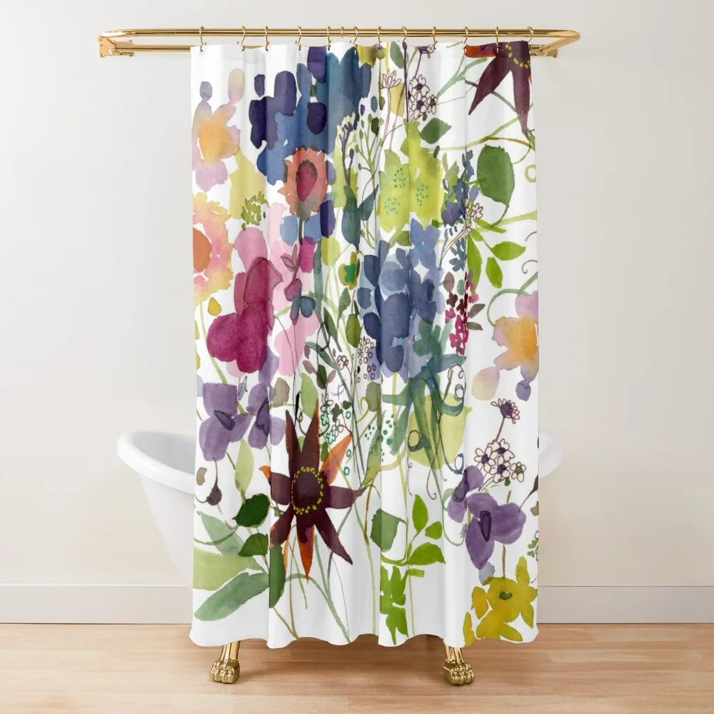 

Watercolor Floral Wildflower Mix Sue Zipkin Original Bathroom Accessories Fabric Bathroom Curtain For Shower Curtains