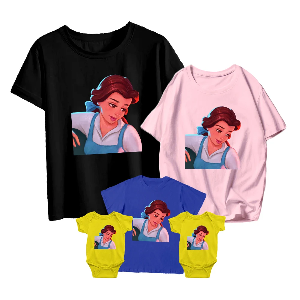 

Disney Summer Princess Cinderella Casual Harajuku Kids Short Sleeve Baby Girl Boy Baby Romper Family Matching Adult Unisex Tops