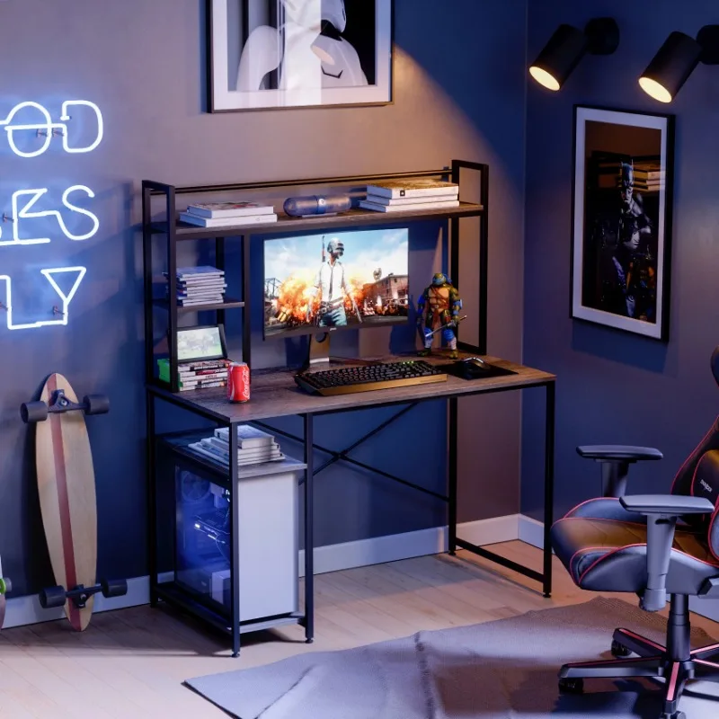 

3,5-дюймовый игровой стол с полкой для дома и офиса, компьютерный стол, легкая сборка в сером цвете