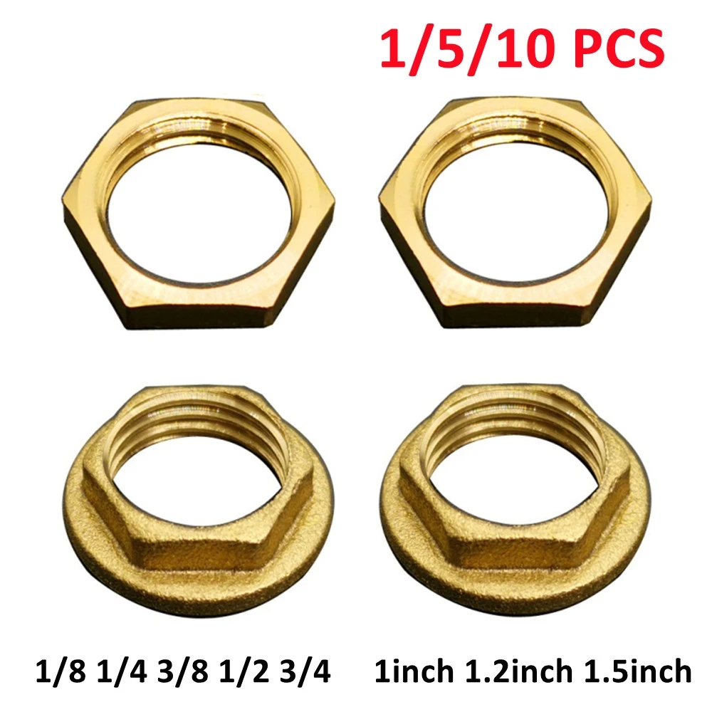 1 5 10 Pcs Brass Hex Lock Nuts Pipe Fitting 1/8 1/4 3/8 1/2 3/4 1 Inch BSP Female Thread Hexagonal Shank Cap Copper Flange Nut