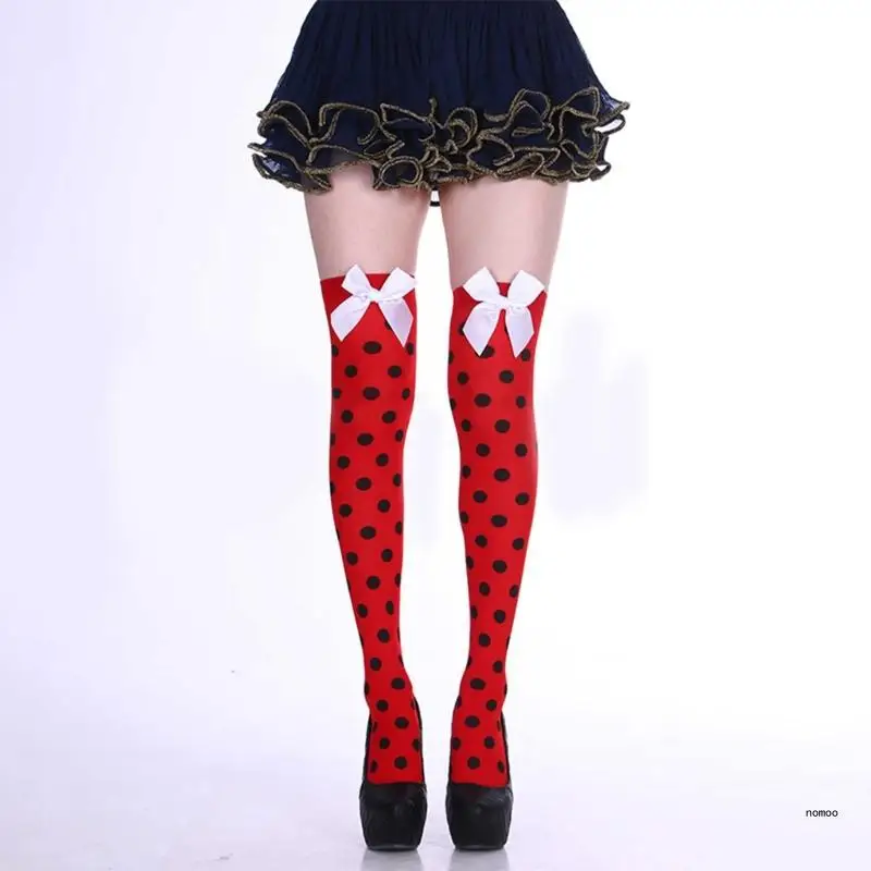 Элегантные женские гольфы выше колена с бантами украшенные ажурными полосатыми