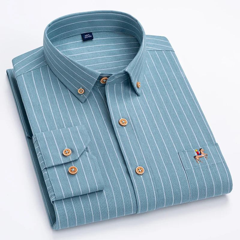 Size M~7XL 100% Pure Cotton Oxford Men's Striped Plaid Shirts Male Casual High Quality Long sleeve Shirt for Men Button Up Shirt
