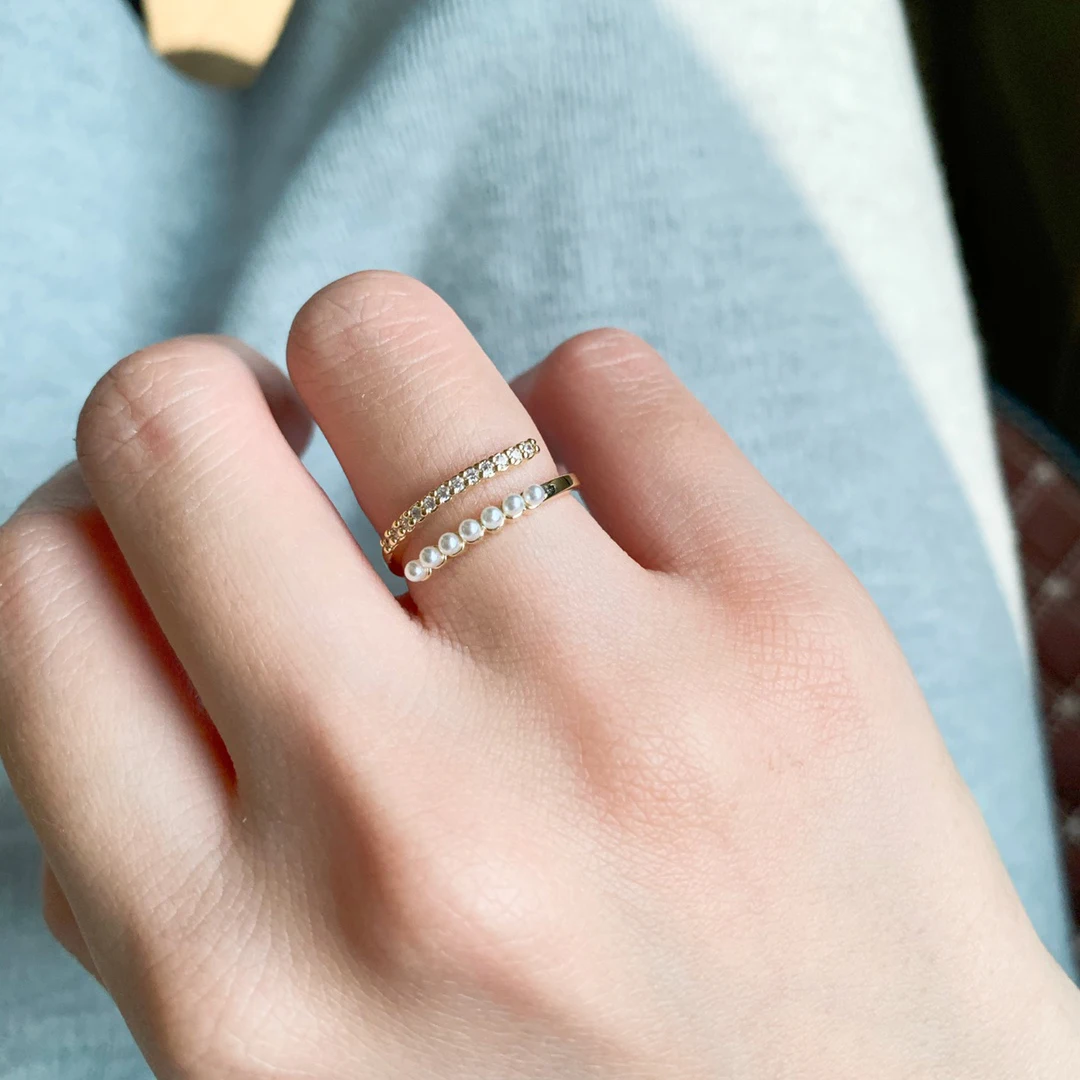 Женские гладкие полупрозрачные кольца с жемчугом Открытое кольцо со сверкающим