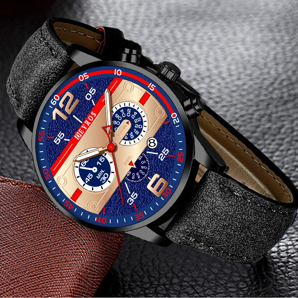 

Деловые часы с календарем, мужские светящиеся кварцевые часы с кожаным ремешком, повседневные спортивные студенческие часы, мужские часы 2023 DEYROS