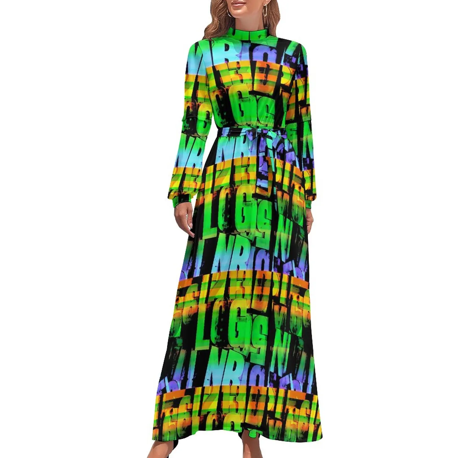 

Wood Letter Print Dress Numbers Neon Kawaii Maxi Dress Casual Beach Long Dresses High Waist Custom Vestido