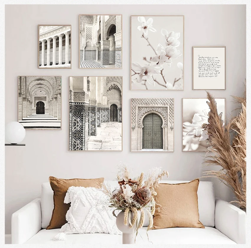 

Винтажный постер на тему религии, пейзажа, Настенная картина, украшение для дома, Арабская мечеть, Марокканское строительство, холст, живопи...