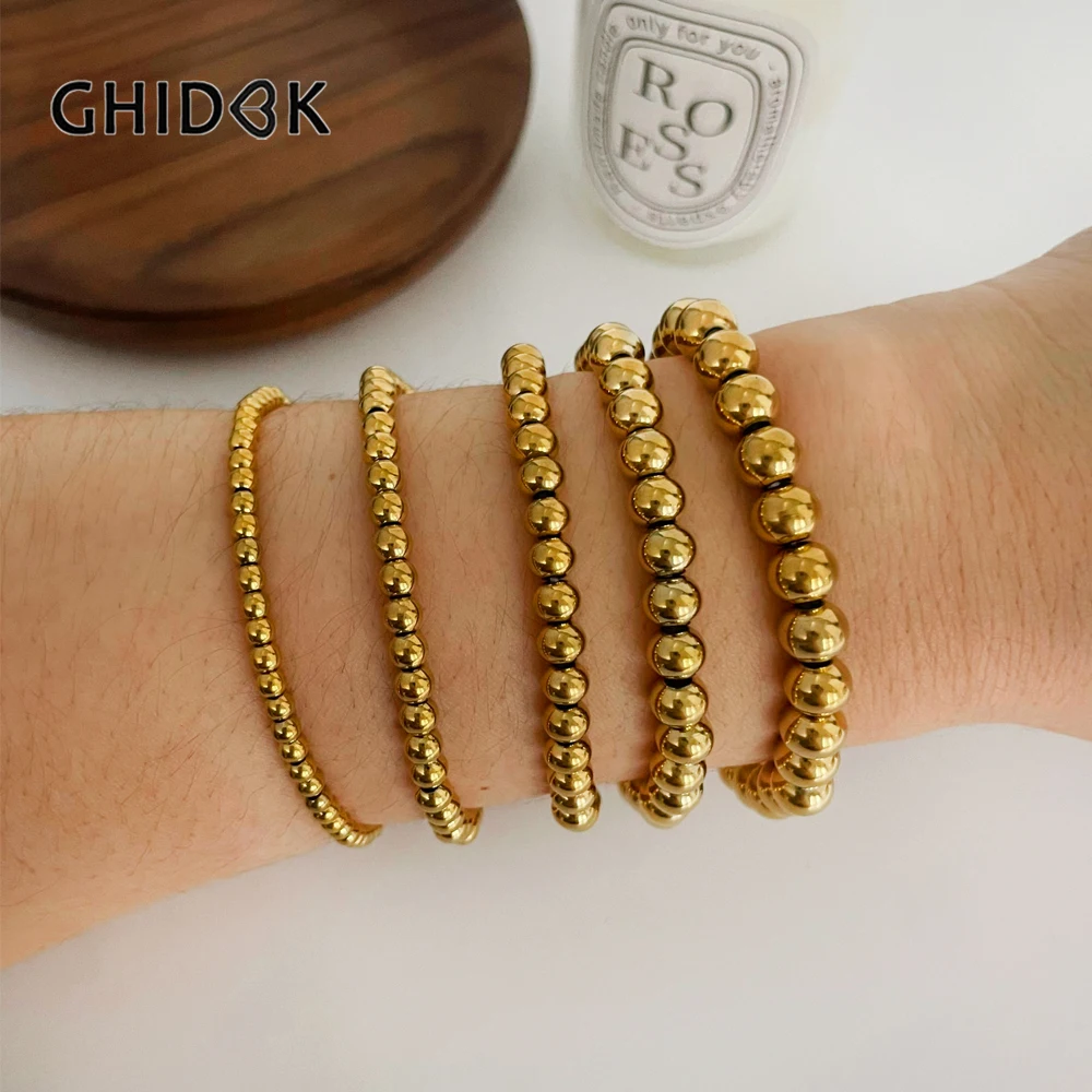 GHIDBK 3 4 5 6 7 мм браслеты из нержавеющей стали с бусинами для женщин и мужчин