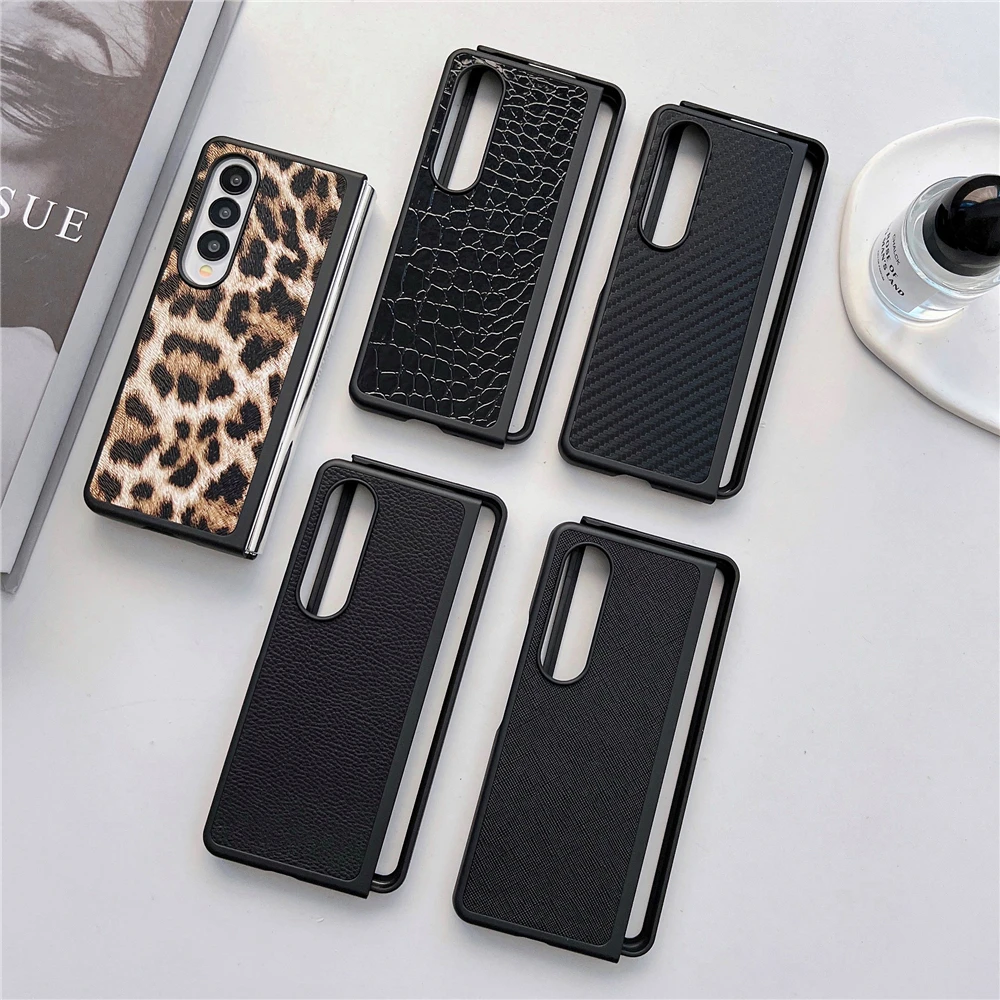 

Luxury Silicone leather Case for Samsung Galaxy Z Fold 4 5G Fold4 Carbon fibre Hard PC Bumper Shockproof Protective Cover Coque
