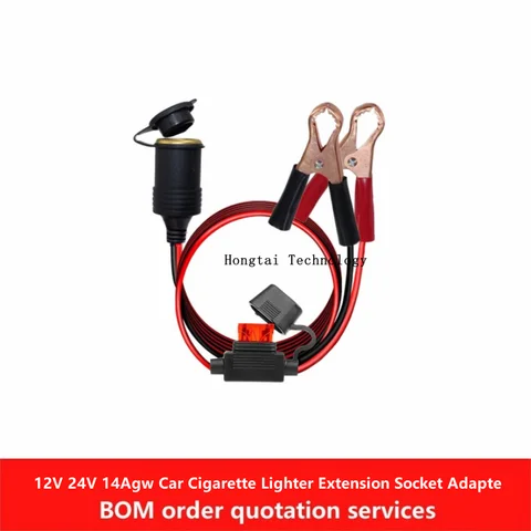 12V 24V Car Cigarette Lighter Socket Female Adapter 20A Alligator Clip Battery Extension Cord for Kettle Vacuum Cleaner 14Agw