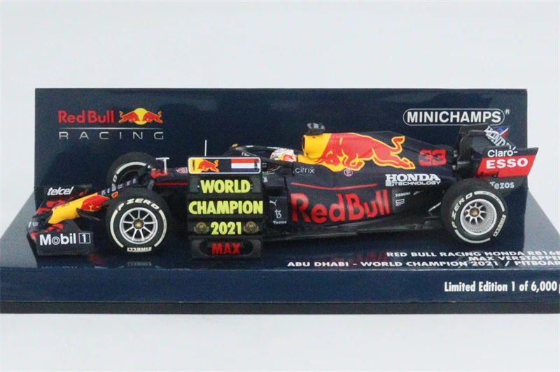 MINICHAMPS 1:43 2021 F1 RB HONDA RB16B MV33 WINNER ABU DHABI W/PITBOARD Diecast Model Car | Railed/Motor/Cars/Bicycles