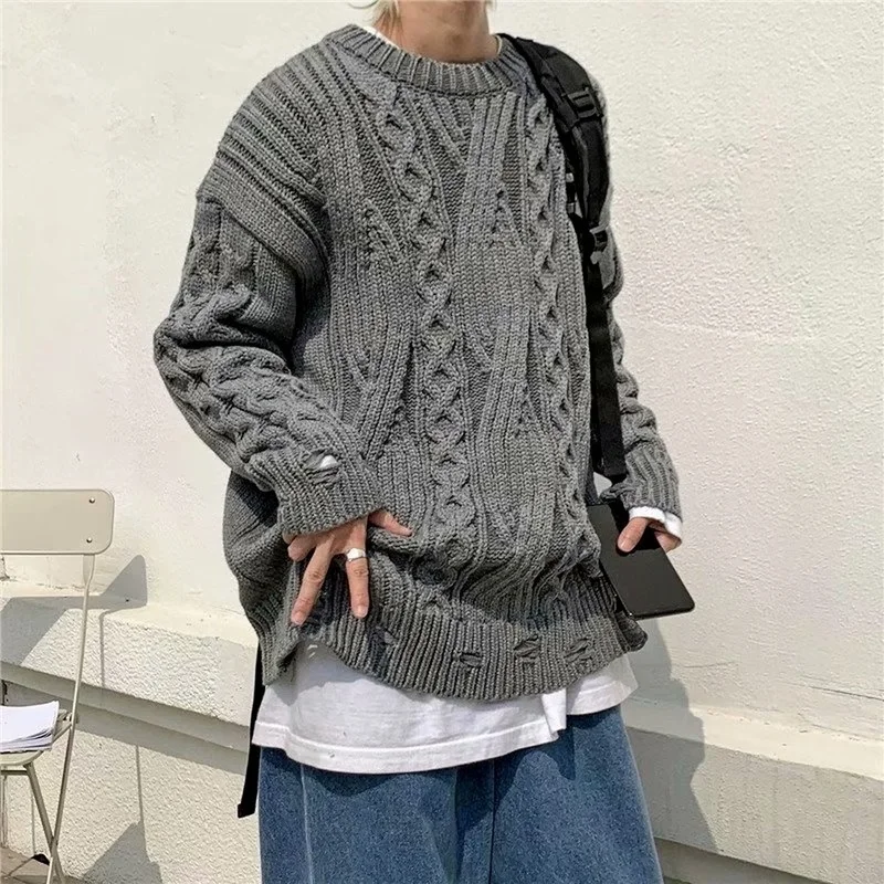 

Sweater Winter Grey Cable Knit Jumper Warm Jumper Oversized Sweaters Men Knitted Sweater Pullover Woolen Tops 2022