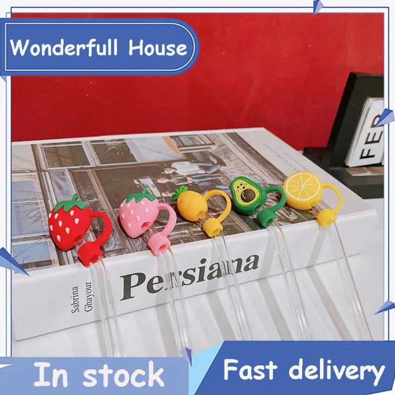 

Summer Ins Cute Kitchen Accessories Silicone Plug Detachable Reusable Glass Straw With Doll Glass Straw Plug Splash Proof Straw