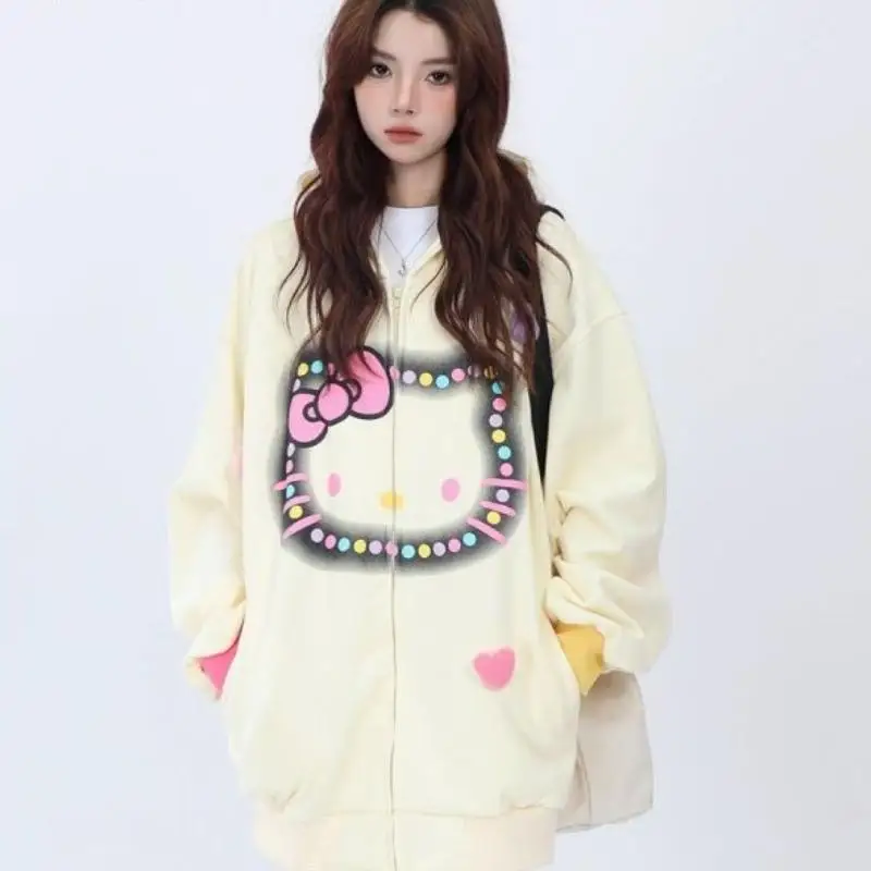 Популярный Kawaii Hello Kitty милый свитшот с капюшоном Sanrio топы длинными рукавами для