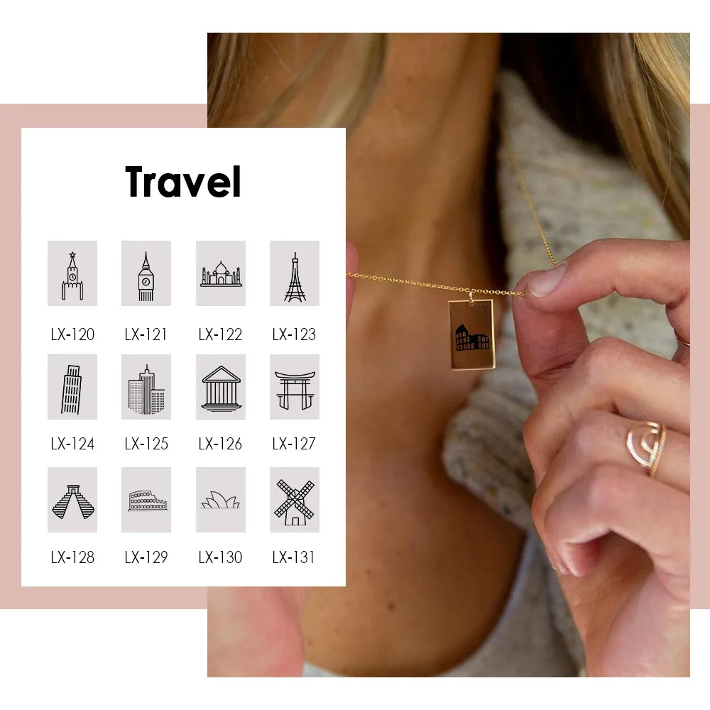 

SUNIBI Travel Necklace Big Ben Eiffel Tower 14K Gold 316 Stainless Steel Square Building Necklace Collar Jewelry For Women Gifts