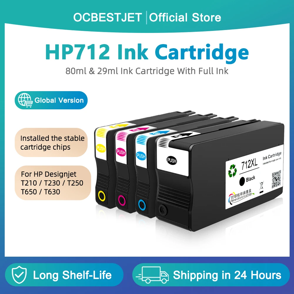 Фото Чернильный картридж HP 712 712XL с полным заполнением чернилами HP712 для принтеров HP DesignJet T210 T230 T250 T650 T630 3ED71A 3ED67A 3ED68A 3ED69A №2