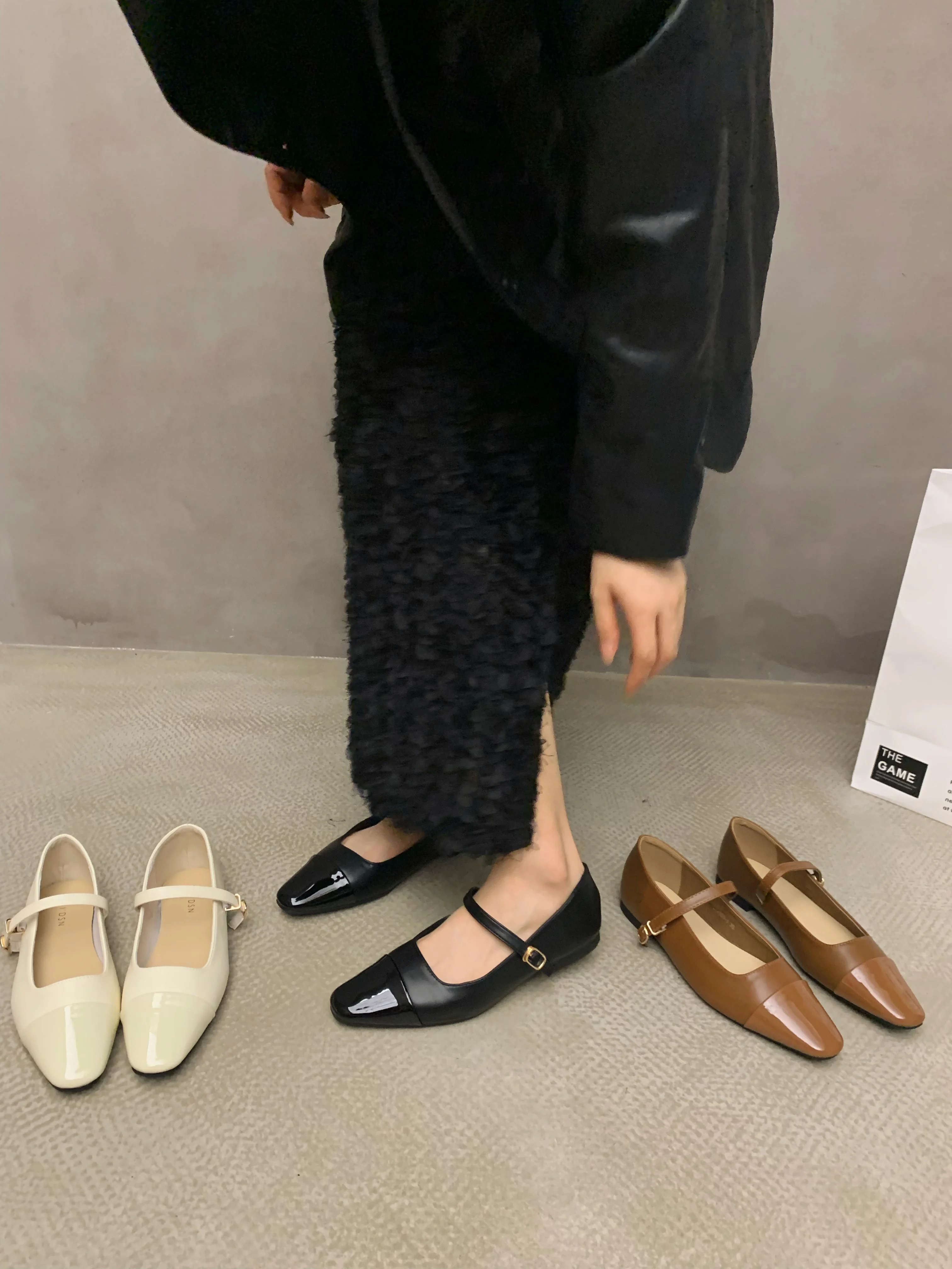 

Square Toe Casual Woman Shoe Shallow Mouth Modis Oxfords Female Footwear Black Flats 2023 Leather Dress Summer New Basic Mary Ja
