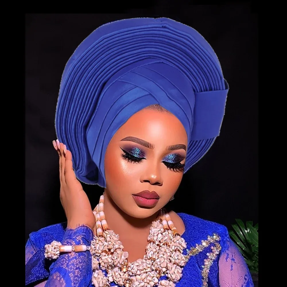 2024 африканский головной убор Auto Gele женский тюрбан кепка из необработанного шелка