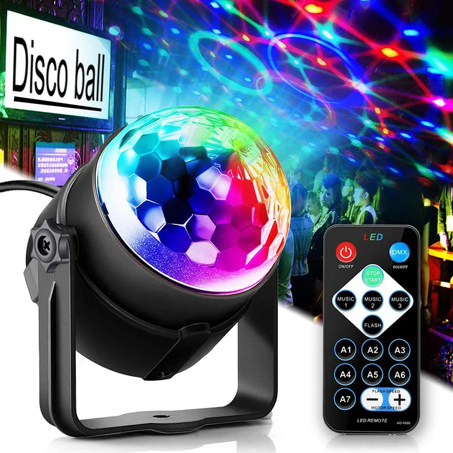 

DJ Disco Light LED Projector Strobe Lamp RGB Disco Ball Party Lights Birthday Party Car Club Bar Karaoke Xmas Sound Activated