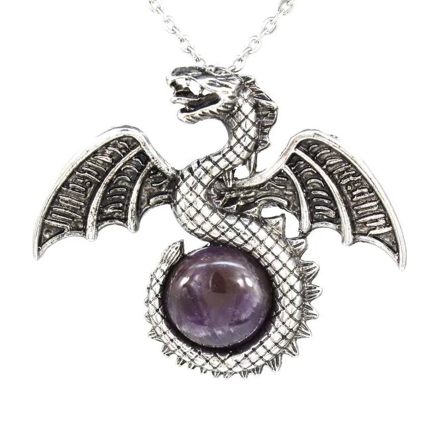 KFT, винтажное ожерелье с драконом, 56x50 мм, ожерелье из натуральной искусственной кожи для женщин, аметисты, розовый кварц, тигровый глаз, ювелирные изделия