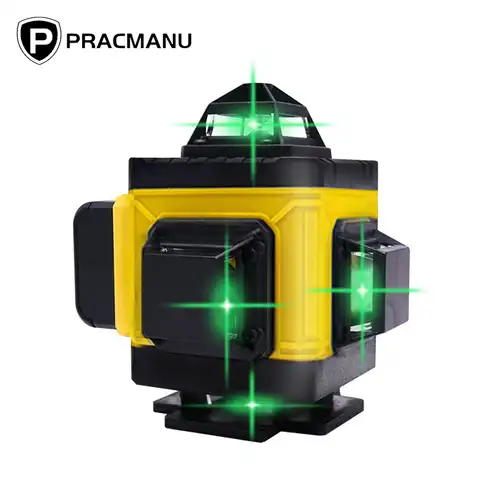 Многофункциональный лазерный уровень Pracmanu, 16 линий 4D, 360 градусов, горизонтали и вертикали, перекрестные зеленые линии, автоматический само...