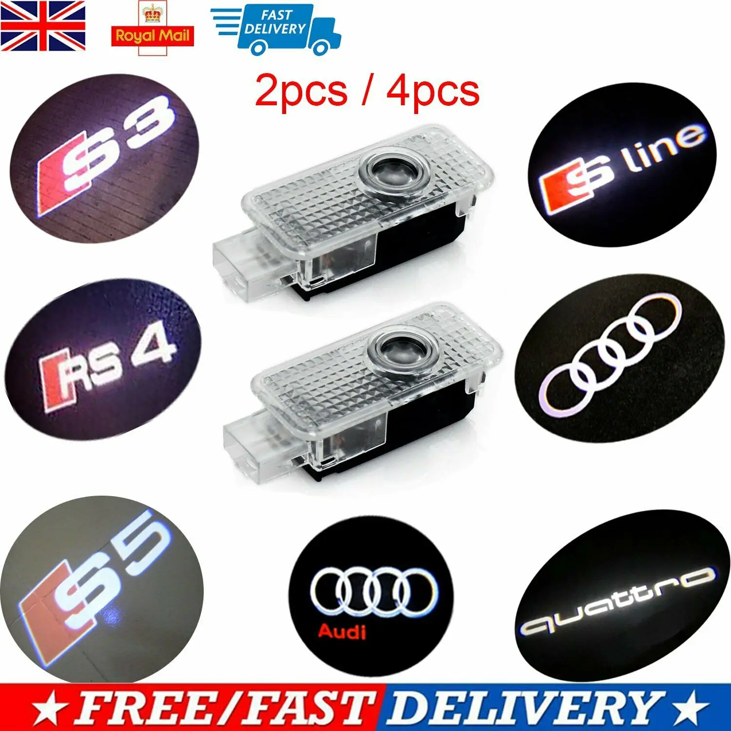 

Audi Cree LED Projector Car Door Lights Laser Logo Courtesy Puddle Shadow Lamps