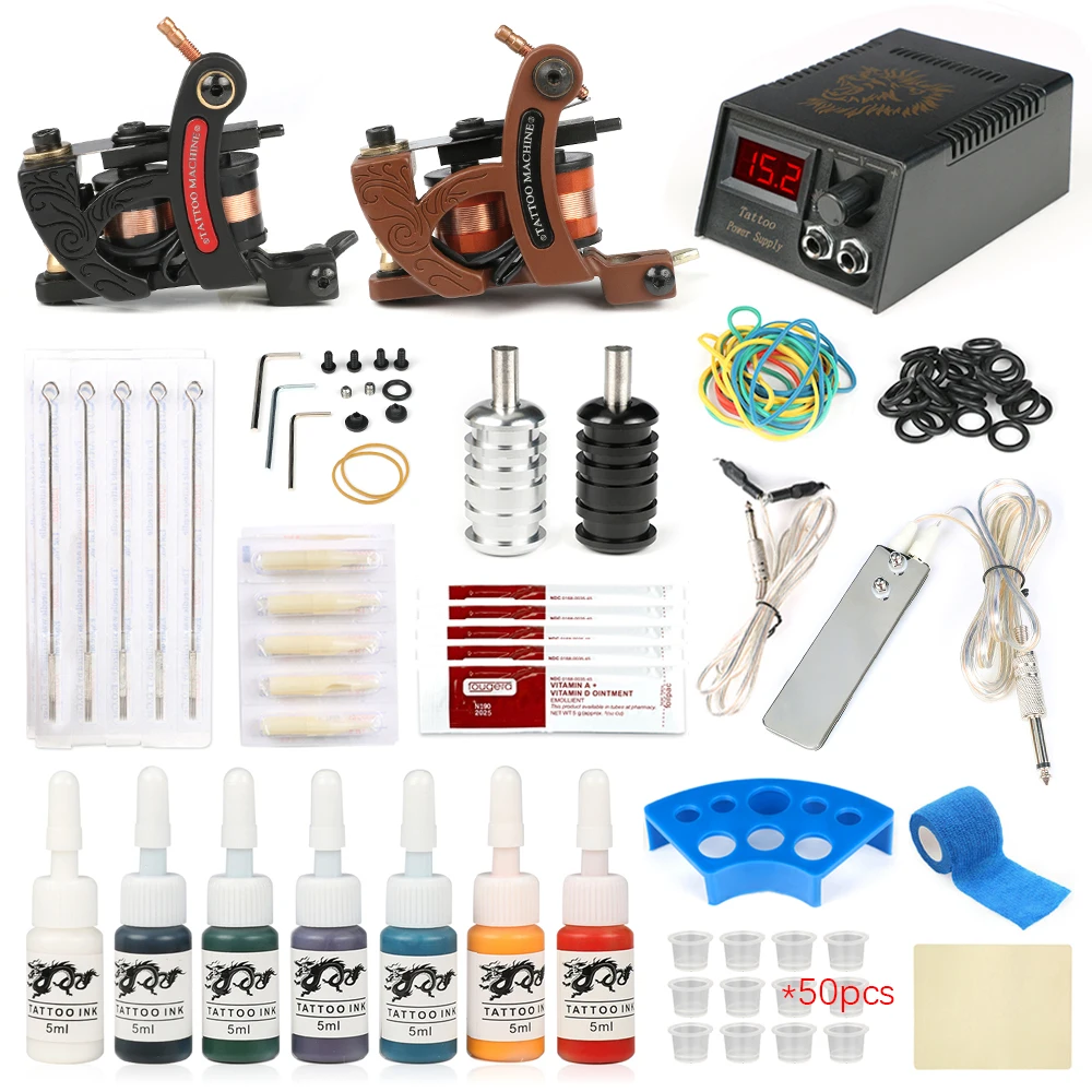 

Tattoo Kit Tattoo Machines Gun With Ink Power Supply Tattoo Grips Body Art Tools Complete Tattoo Set Accessories Supplies