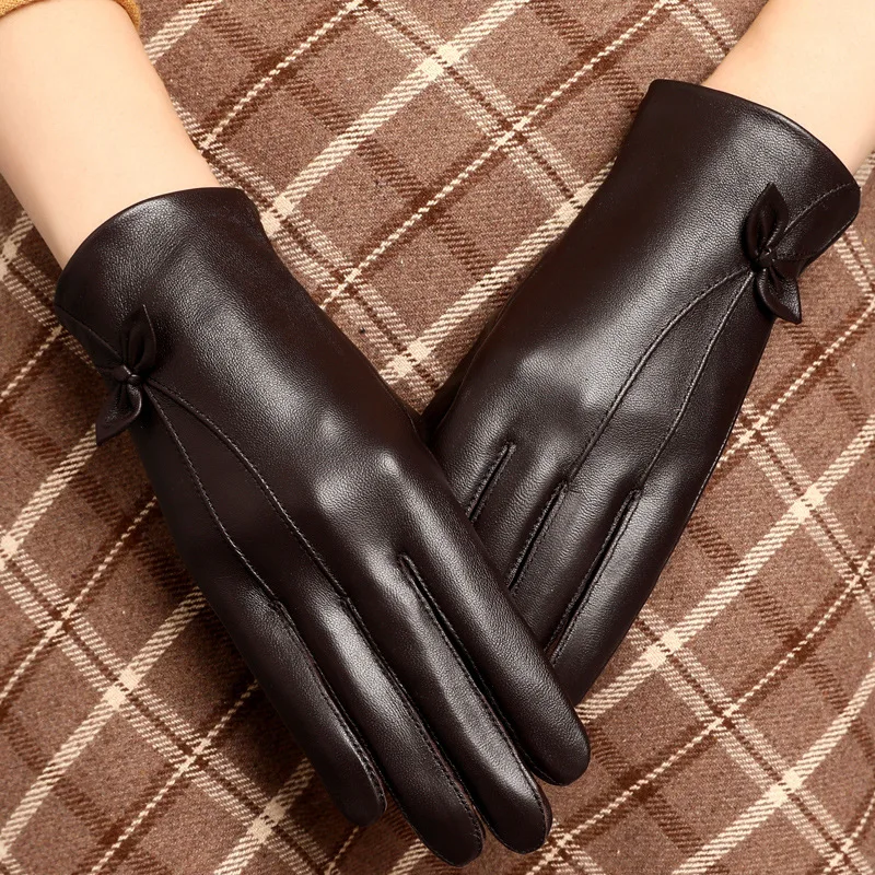Real Leather Gloves Female Autumn Winter Keep Warm Fashion Elegant Touchscreen Driving Sheepskin Women Gloves YSW0028