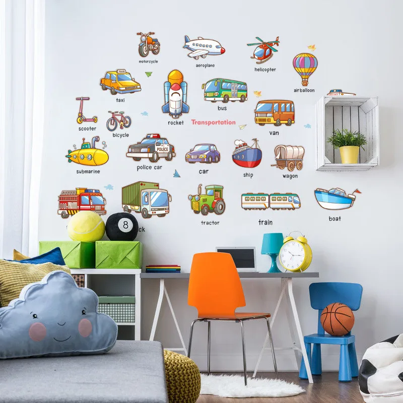 

DIY Traffic Transportation Vinyl Wall Art Sticker Motorcycle Rocket Train Motor Bike Decals for Living Room Kids Room Home Decor