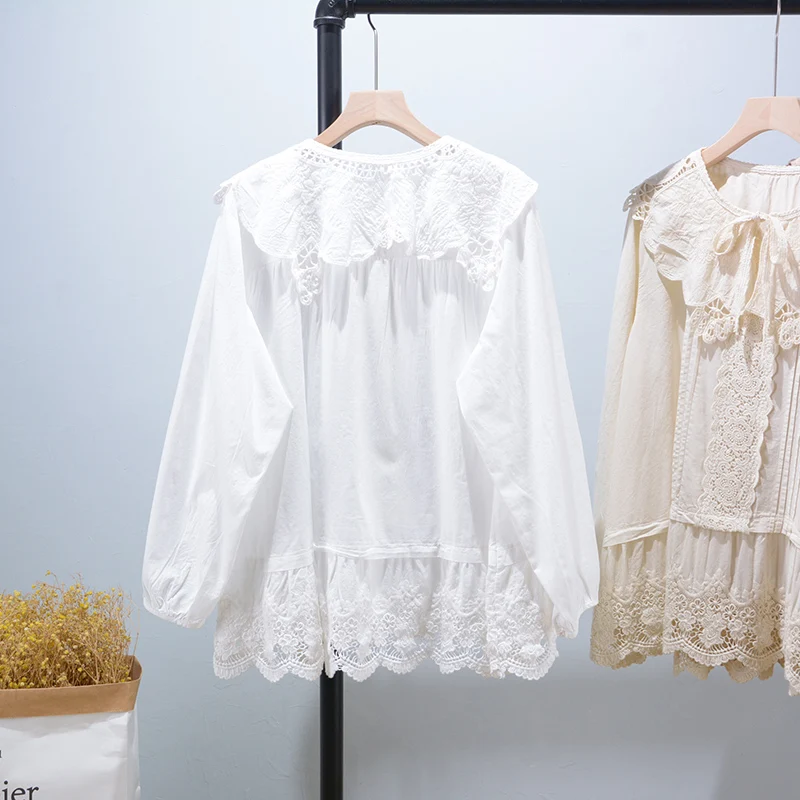 Весенняя Новинка милая рубашка Mori Series с вышивкой и длинными рукавами Женские