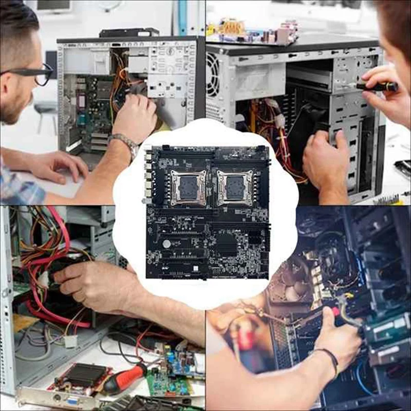

X99 Desktop Motherboard LGA2011-3 Dual CPU Support RECC DDR4 Memory With 2XE5 2620 V3 CPU+SATA Cable+Switch Cable