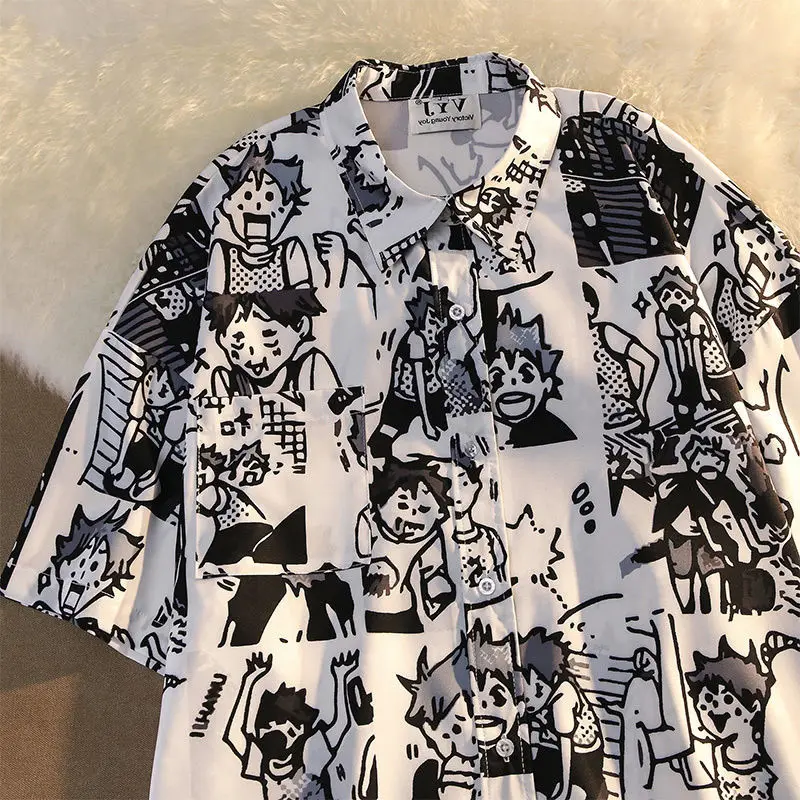 

Рубашка с коротким рукавом для мужчин и женщин, с японским мультяшным анимационным принтом, Веселая футболка в Корейском стиле для студентов и пар, на лето